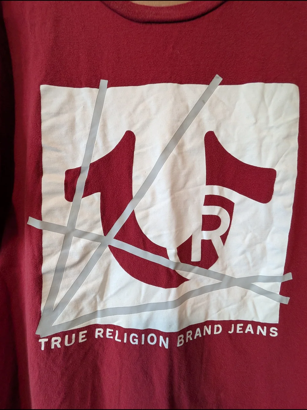 True Religion Red Short-Sleeve Logo Tee with White Graphic